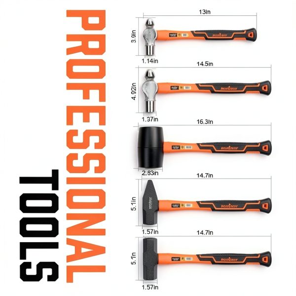 Hammer Set HORUSDY 5-Piece Ball-Peen Hammers 16oz 32oz Rubber Mallet-3
