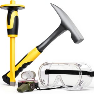 Rock Pick Kit INCLY 5‑Piece with 32 oz Hammer, 12" Chisel, Glasses-0